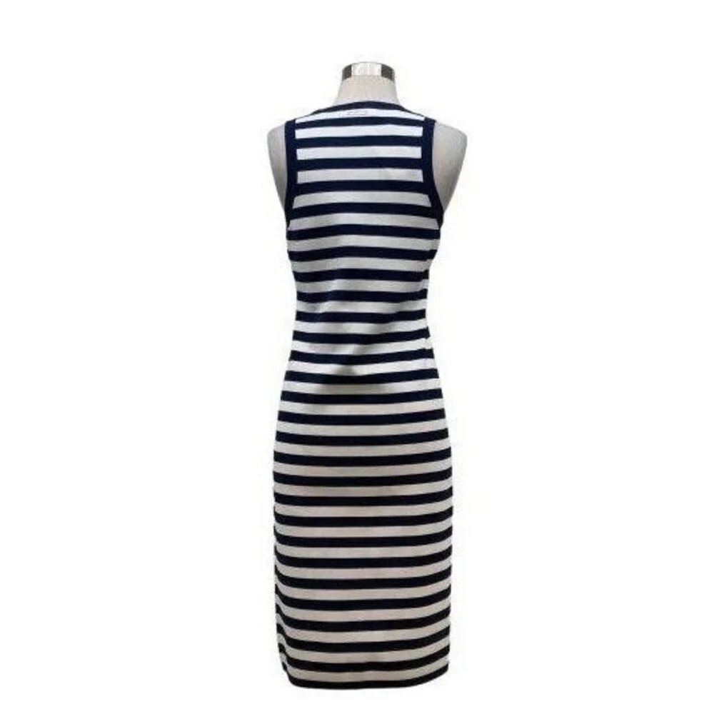 MICHAEL KORS BLUE/WHITE STRIPED SLEEVELESS DRESS SIZE M NEW ($175)